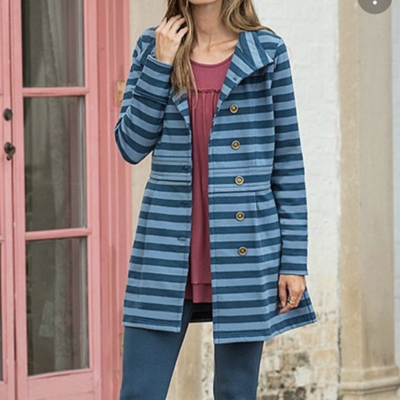 Matilda Jane Jackets & Blazers - Matilda Jane Coat White Blue Striped Cotton Jacket M